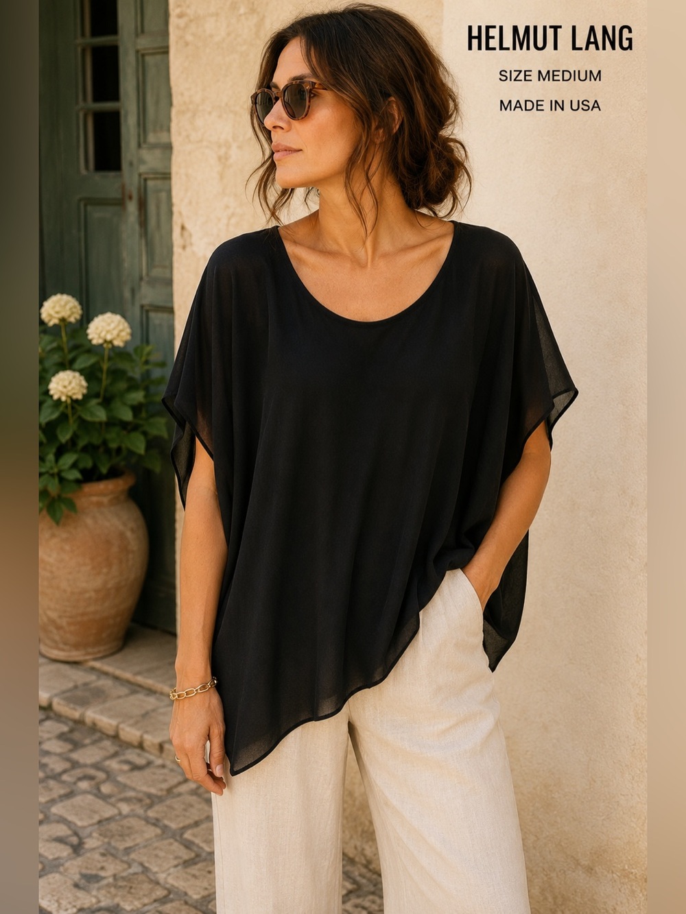 Helmut Lang women mediumDrapey Semi Sheer Pullover Top Black Oversized Made USA